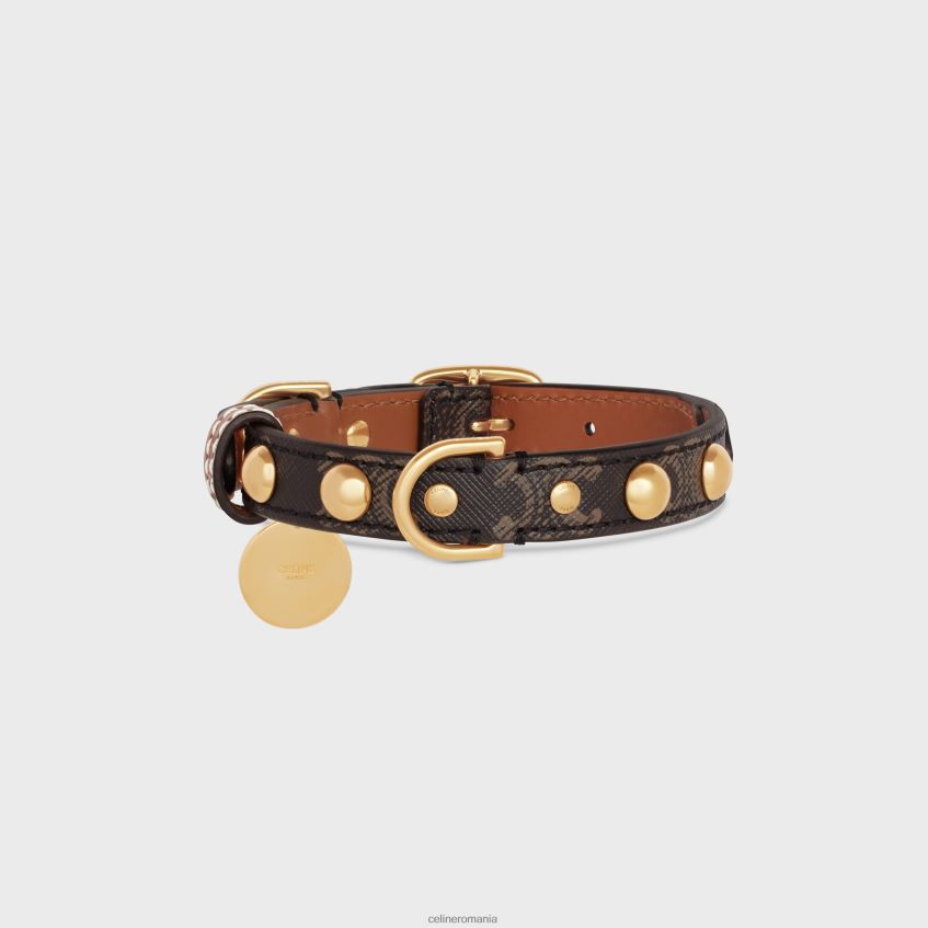 accesorii ro CELINE bărbați guler mic de câine subțire din pânză triomphe și piele de vițel cu știfturi 8R6R601752