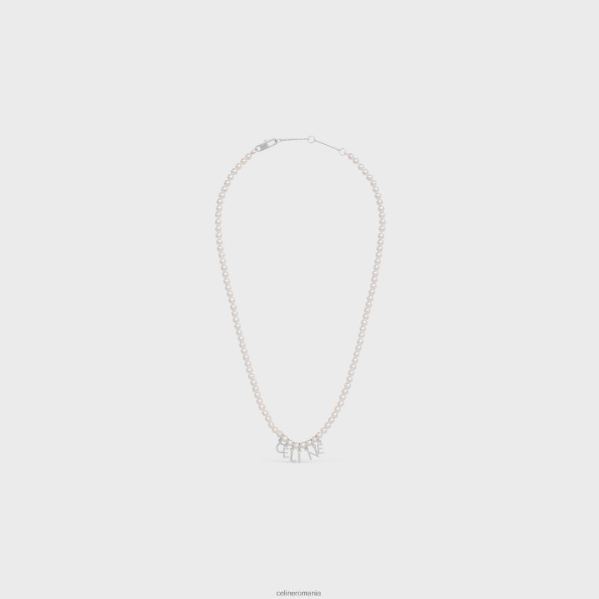 accesorii ro CELINE bărbați colier monocrom din perle de sticlă și alamă cu finisaj rodiu 8R6R602287