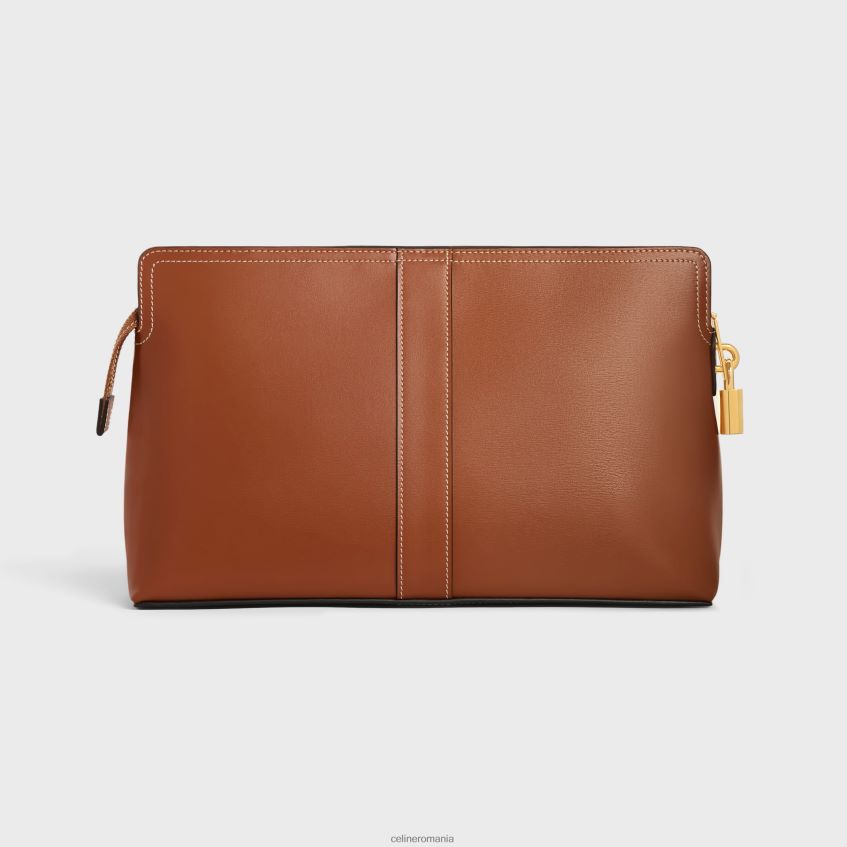 accesorii ro CELINE bărbați geantă de toaletă cu blocare din piele de vițel strălucitoare 8R6R601565