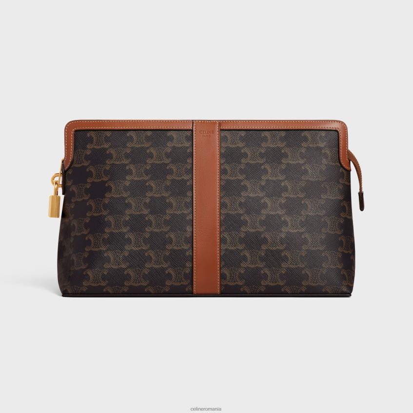 accesorii ro CELINE bărbați husă de toaletă cu blocare din pânză Triomphe și piele de vițel 8R6R601487