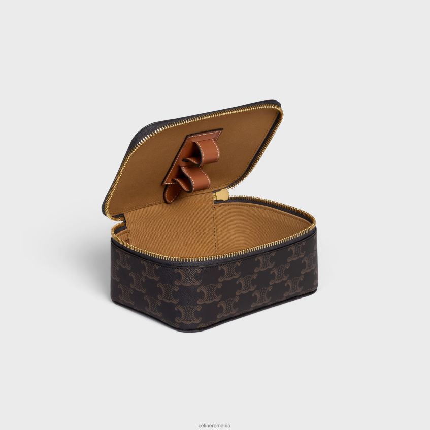 accesorii ro CELINE bărbați husă mică de toaletă cu mâner superior din pânză Triomphe și piele de vițel 8R6R601590