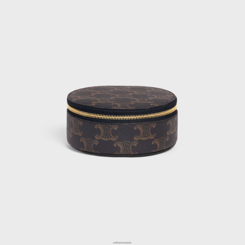 accesorii ro CELINE bărbați husă rotundă cu fermoar din pânză Triomphe și piele de vițel 8R6R601592