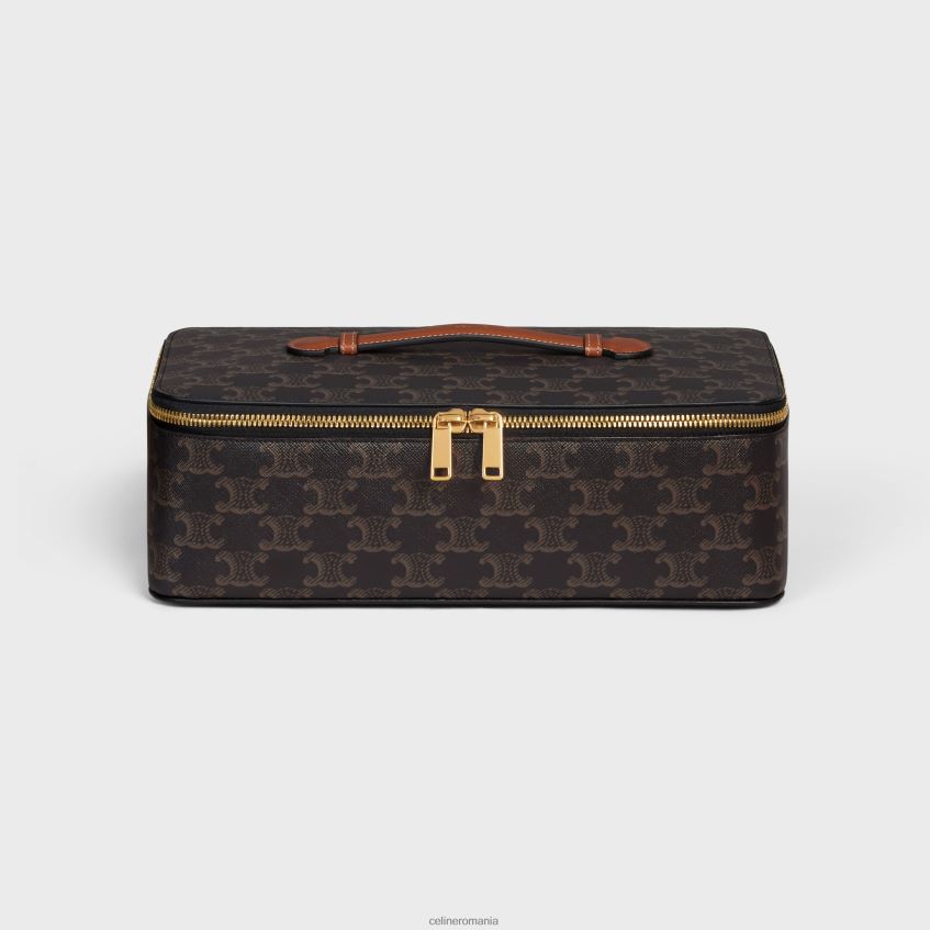 accesorii ro CELINE bărbați toaletă mare cu mâner superior din pânză Triomphe și piele de vițel 8R6R601589