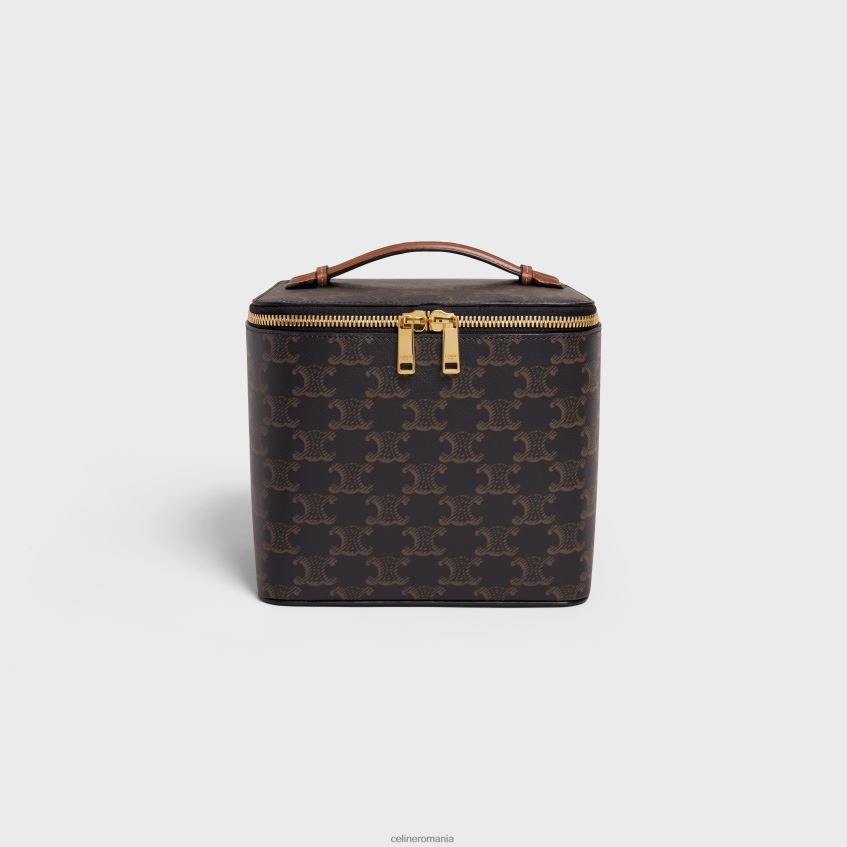 accesorii ro CELINE bărbați toc de toaletă pătrată din pânză Triomphe și piele de vițel 8R6R601485