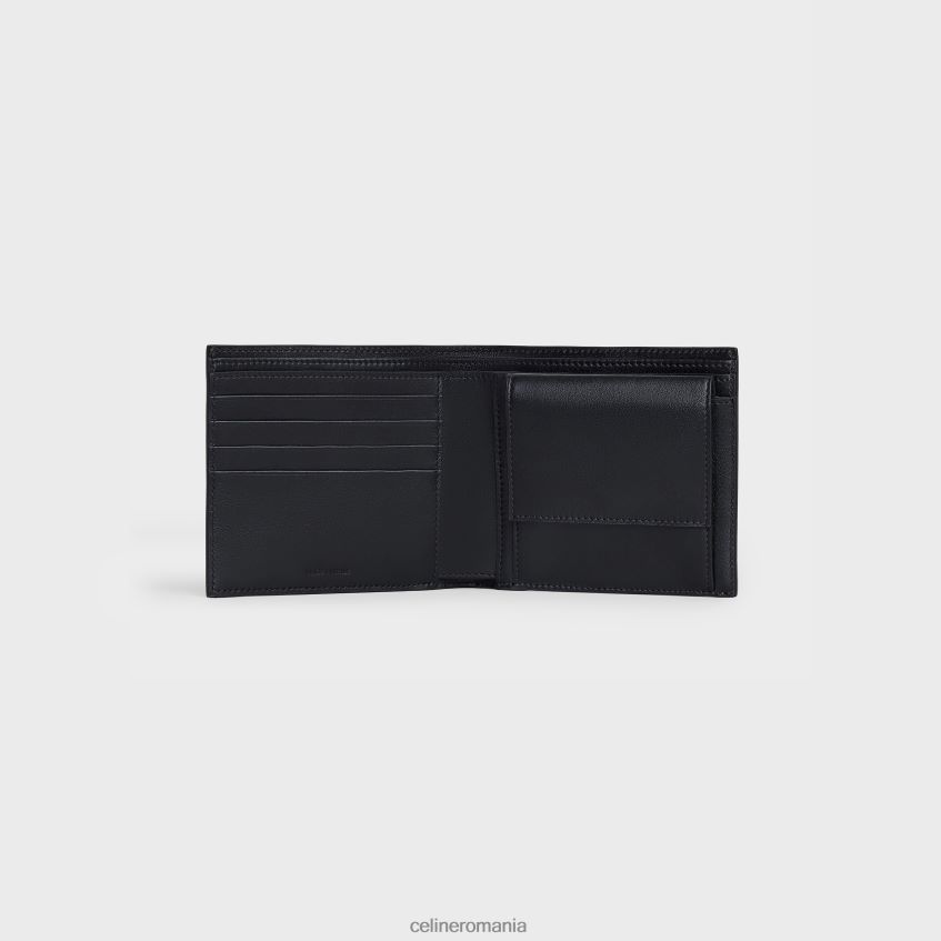 accesorii ro CELINE bărbați portofel dublu cu compartiment pentru monede din piele de vițel granulată 8R6R602159