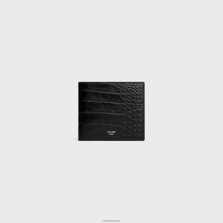 accesorii ro CELINE bărbați portofel dublu cu compartiment pentru monede din piele de vițel în relief cu crocodil 8R6R602164
