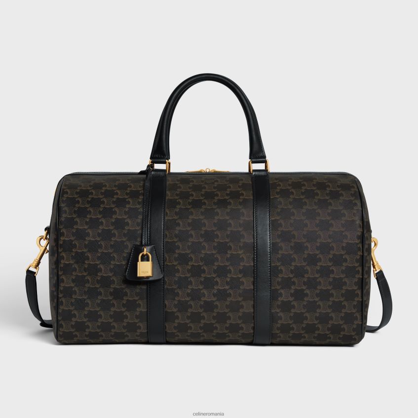 accesorii ro CELINE bărbați geantă de călătorie medie din pânză Triomphe și piele de vițel 8R6R602088