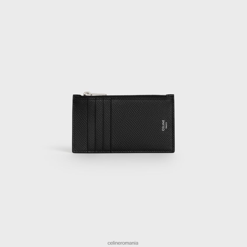 accesorii ro CELINE bărbați suport card compact cu fermoar din piele de vițel granulată 8R6R602156