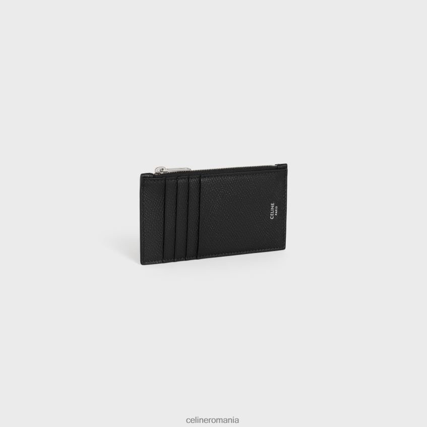 accesorii ro CELINE bărbați suport card compact cu fermoar din piele de vițel granulată 8R6R602156