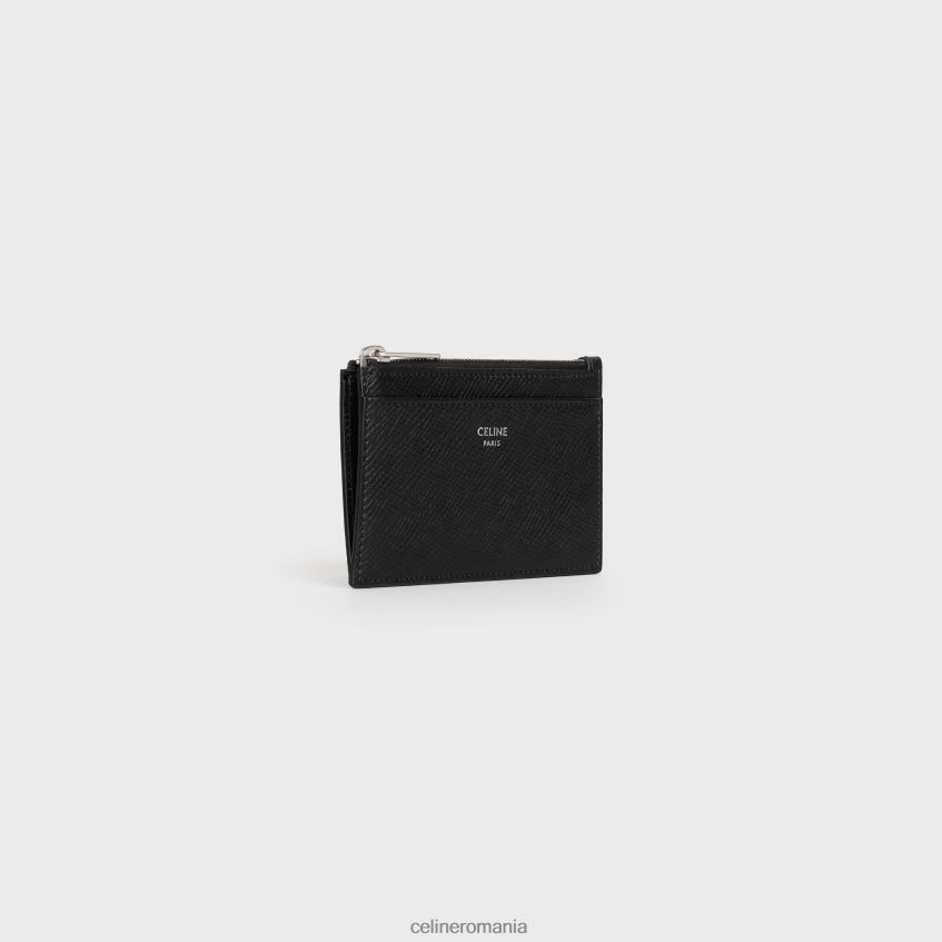 accesorii ro CELINE bărbați suport card cu fermoar din piele de vițel granulată 8R6R602154