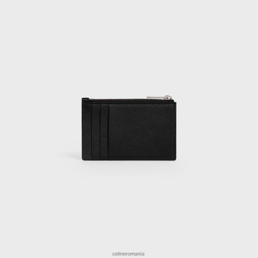 accesorii ro CELINE bărbați suport card cu fermoar din piele de vițel granulată 8R6R602154