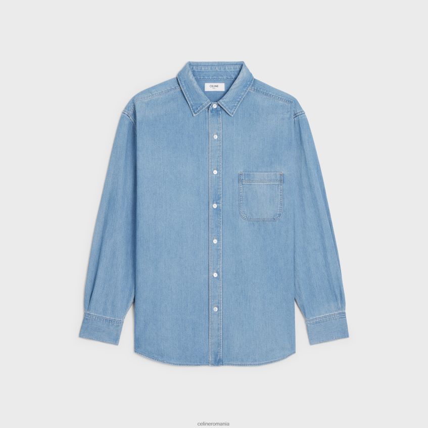 îmbrăcăminte ro CELINE bărbați cămașă din blugi vintage stone indigo 8R6R601918