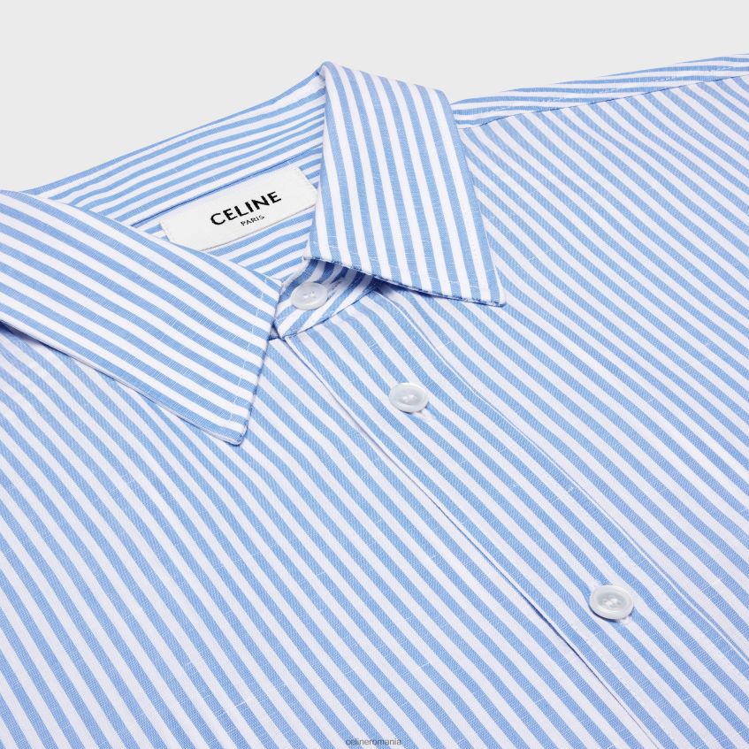 îmbrăcăminte ro CELINE bărbați cămașă lejeră din lenjerie de bumbac cu dungi 8R6R601914