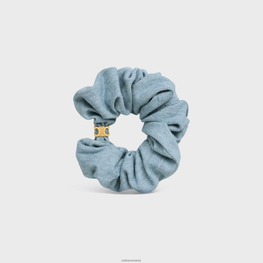 accesorii ro CELINE femei denim scrunchy din bumbac și alamă cu finisaj auriu 8R6R601234