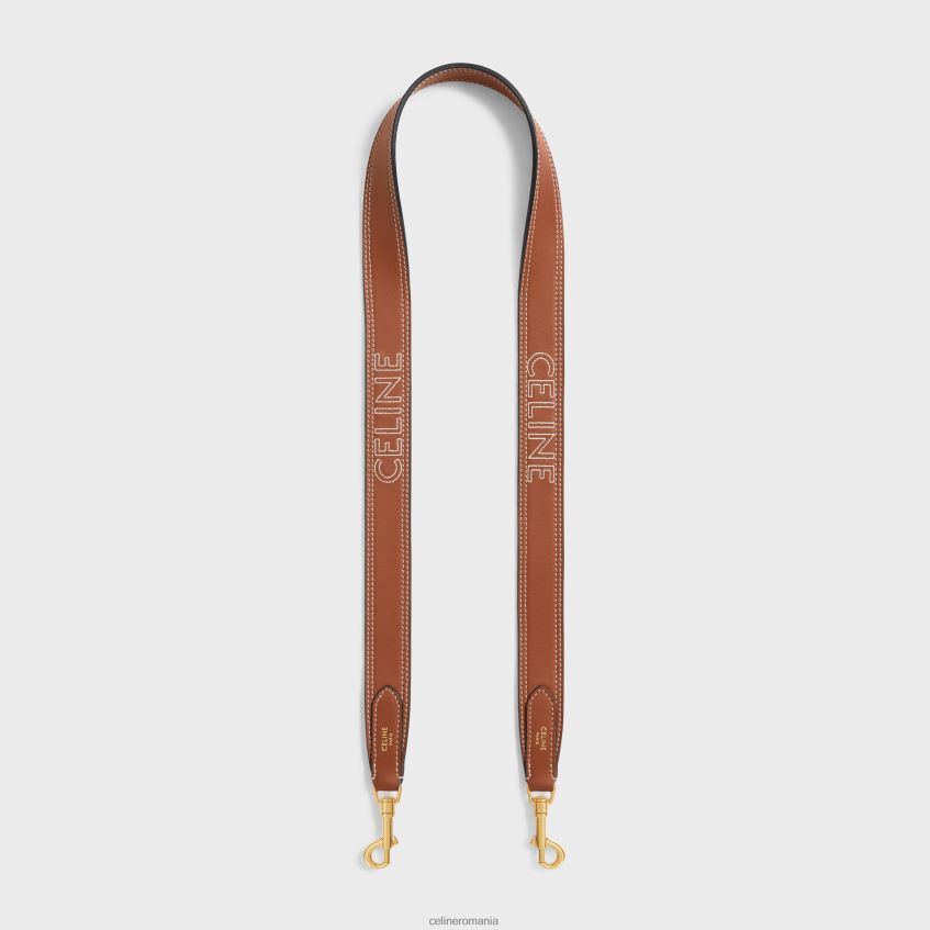 accesorii ro CELINE femei curea lunga din piele de vitel neteda cu broderie cu finisaj auriu 8R6R60520