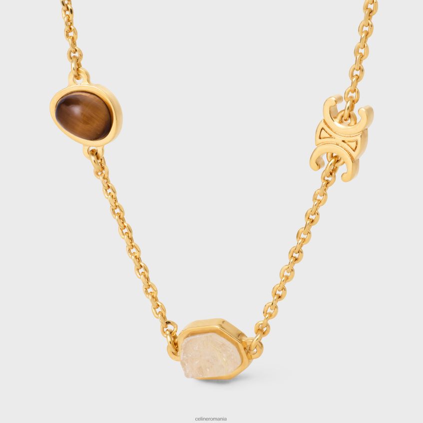 accesorii ro CELINE femei Brățară indie triomphe din alamă cu finisaj, cuarț rutilat, cuarț roz ochi de tigru 8R6R601287