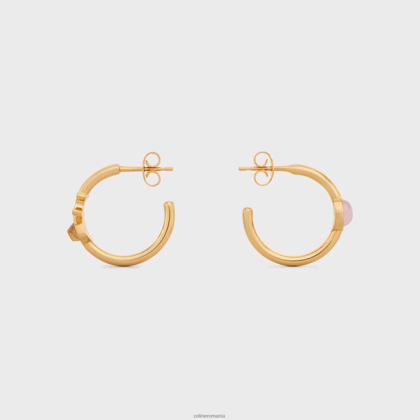 accesorii ro CELINE femei Cercuri indie triomphe din alamă cu finisaj auriu, cuarț rutilat și cuarț roz 8R6R601288