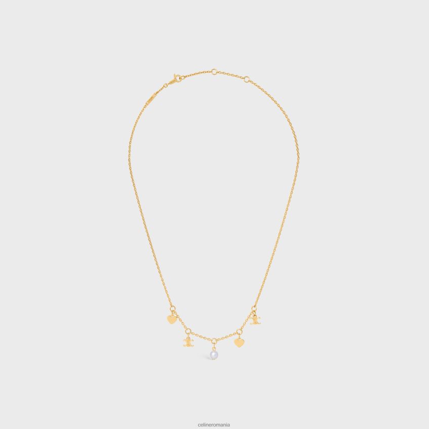 accesorii ro CELINE femei Colier coeur Charms din alamă cu finisaj auriu și perlă de rășină 8R6R601356