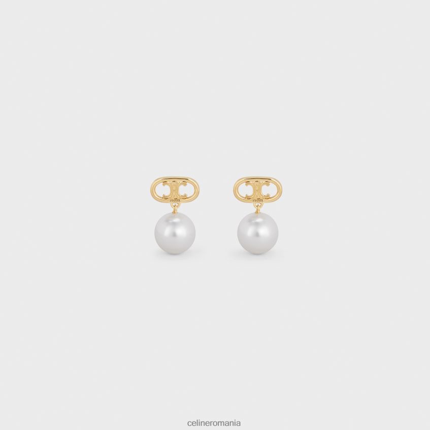 accesorii ro CELINE femei cercei cu perle triomphe din alamă cu finisaj auriu și perle de sticlă 8R6R601272