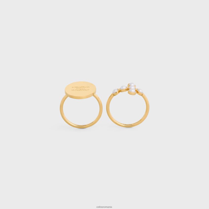 accesorii ro CELINE femei set popular triomphe de 2 inele din alamă cu finisaj auriu și perle de rășină 8R6R601377