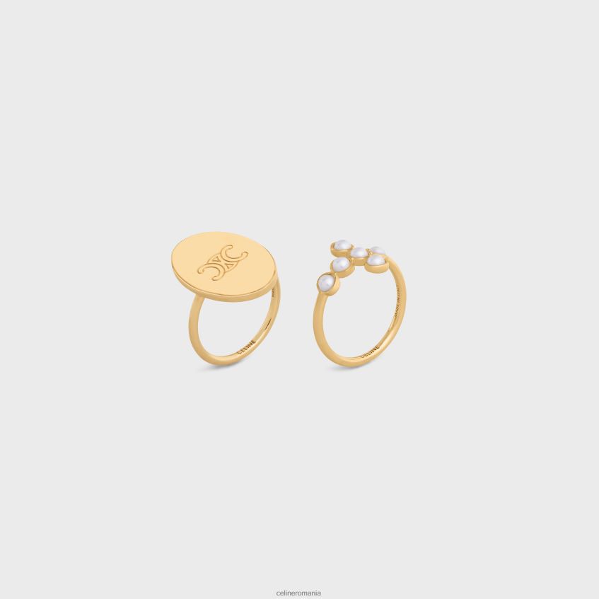 accesorii ro CELINE femei set popular triomphe de 2 inele din alamă cu finisaj auriu și perle de rășină 8R6R601377