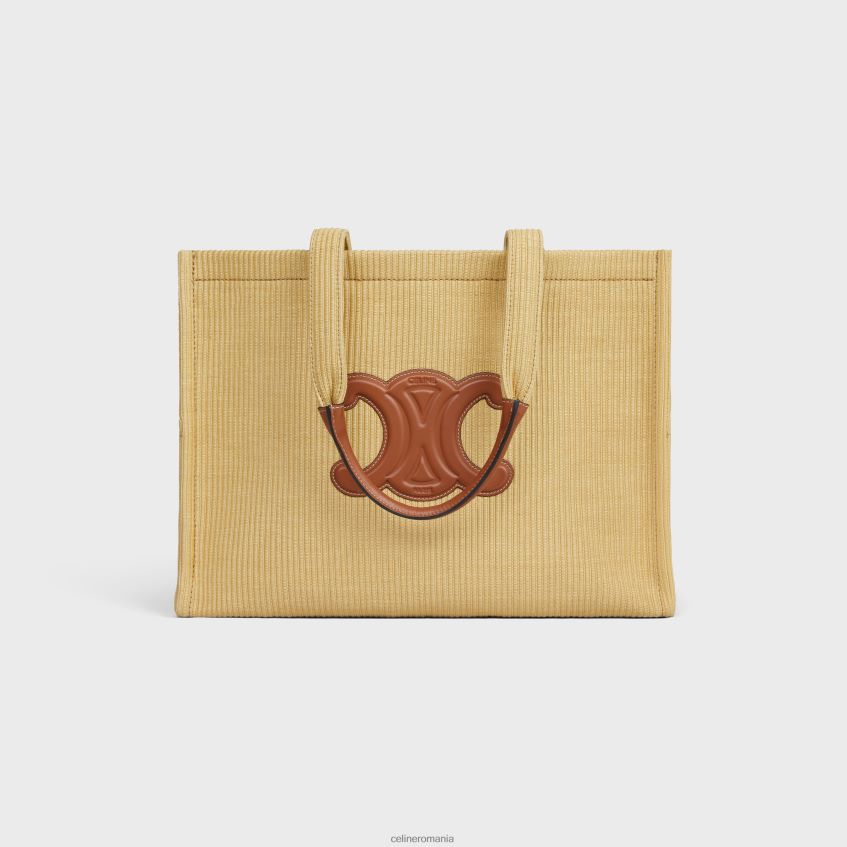 accesorii ro CELINE femei Cabas thais mari din material textil și piele de vițel cu efect de rafie 8R6R6029