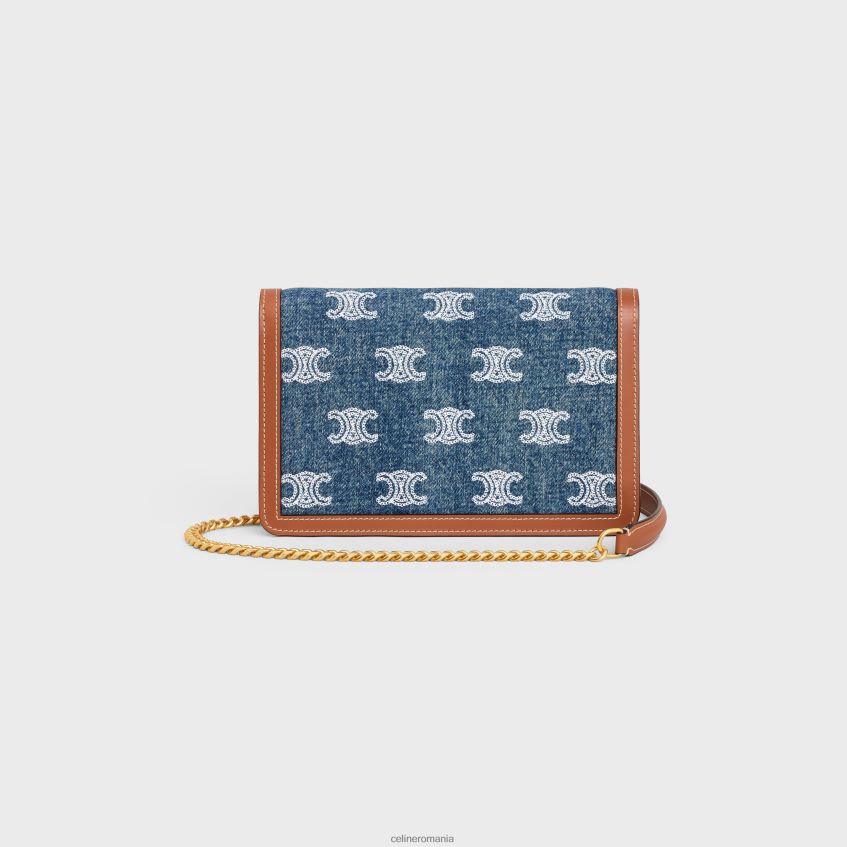 accesorii ro CELINE femei portofel pe lanț margo din denim cu broderie triomphe și piele de vițel 8R6R60358