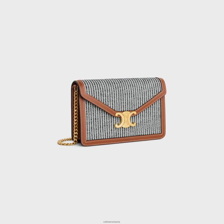 accesorii ro CELINE femei portofel pe lanț margo din material textil cu dungi și piele de vițel 8R6R60357