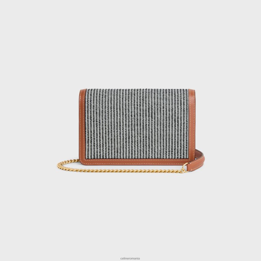 accesorii ro CELINE femei portofel pe lanț margo din material textil cu dungi și piele de vițel 8R6R60357