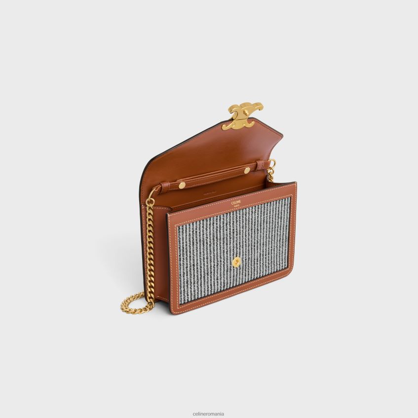 accesorii ro CELINE femei portofel pe lanț margo din material textil cu dungi și piele de vițel 8R6R60357