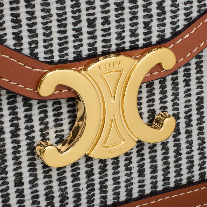 accesorii ro CELINE femei portofel pe lanț margo din material textil cu dungi și piele de vițel 8R6R60357