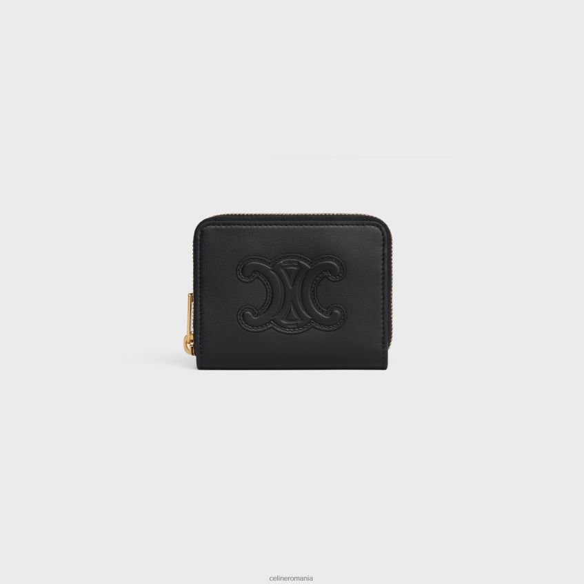 accesorii ro CELINE femei portofel compact cu fermoar cuir triomphe din piele de vițel netedă 8R6R60425