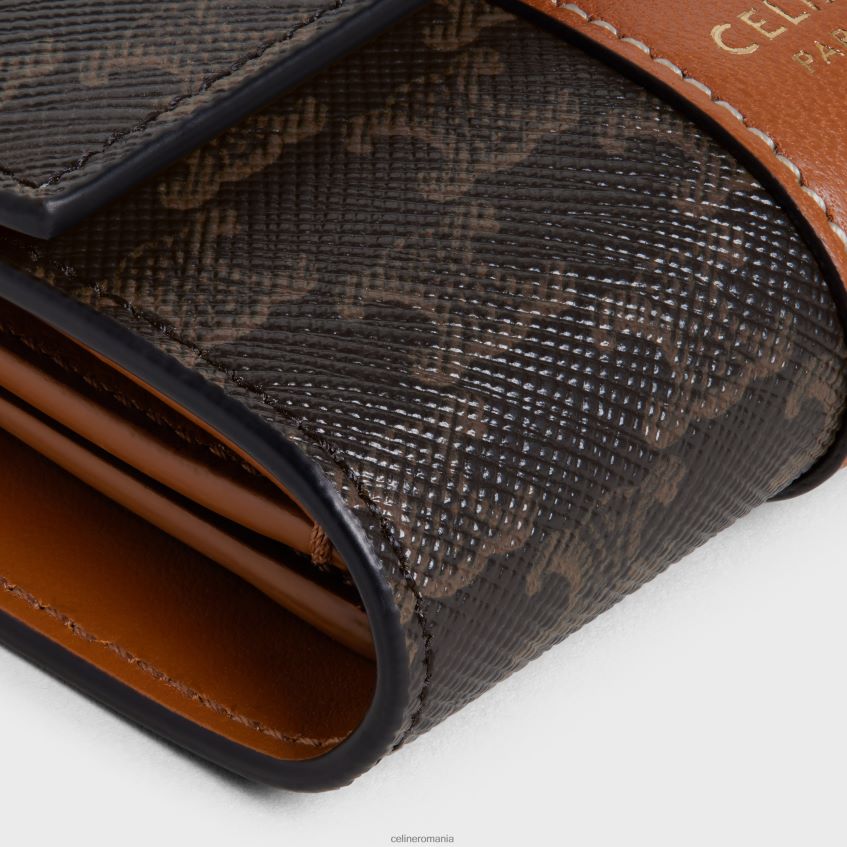 accesorii ro CELINE femei portofel mic trifold din pânză Triomphe și piele de miel 8R6R60483
