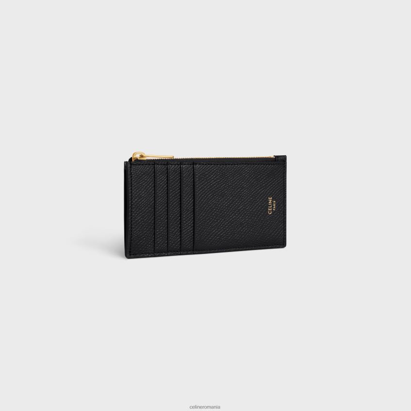 accesorii ro CELINE femei Elemente esențiale pentru suport de card compact cu fermoar din piele de vițel granulată 8R6R60506