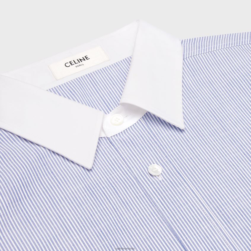 îmbrăcăminte ro CELINE femei cămașă supradimensionată din bumbac chambray cu dungi 8R6R60840