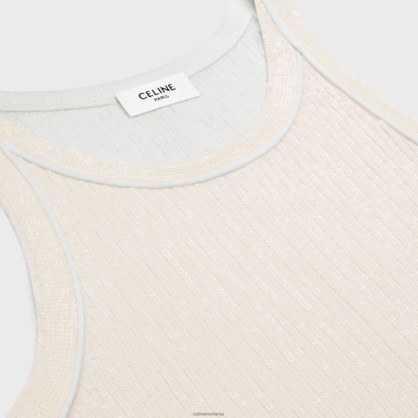 îmbrăcăminte ro CELINE femei top brodat din mătase cu nervuri 8R6R60570
