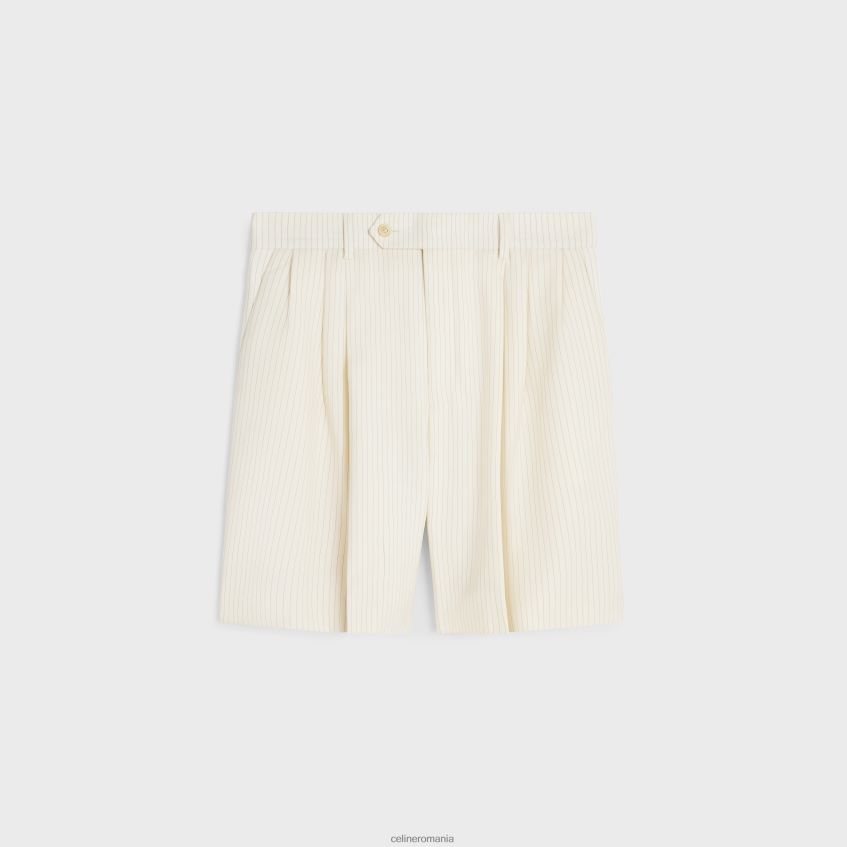 îmbrăcăminte ro CELINE femei pantaloni scurți cu trei pliuri din lână cu dungi 8R6R60878