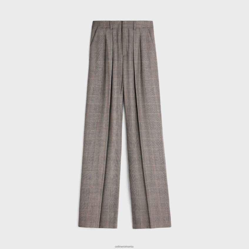 îmbrăcăminte ro CELINE femei pantaloni tixie cu pliuri duble din flanel cu carouri 8R6R60873