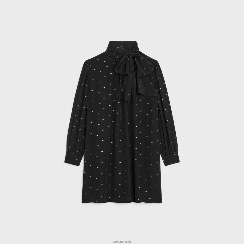 îmbrăcăminte ro CELINE femei rochie babydoll din georgette de mătase 8R6R60651