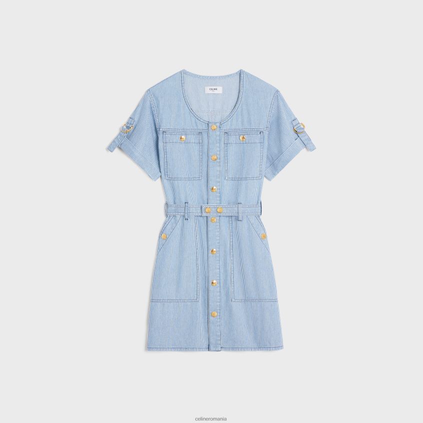 îmbrăcăminte ro CELINE femei rochie militară mini din bumbac hickory 8R6R60801