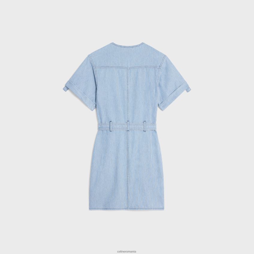 îmbrăcăminte ro CELINE femei rochie militară mini din bumbac hickory 8R6R60801