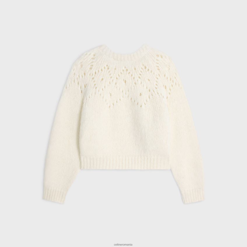 îmbrăcăminte ro CELINE femei pulover cu gâtul turn din triomphe fair isle pointelle din lână alpaca 8R6R60607